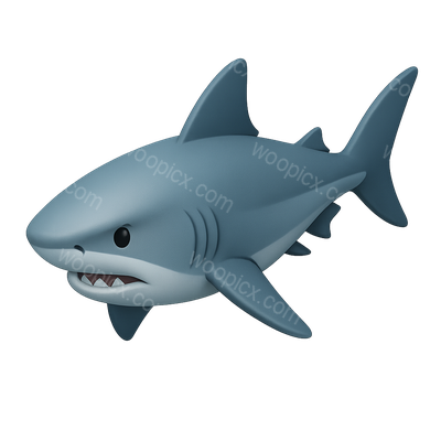 3D Bull Shark Icon with Isometric View and Volumetric Feel