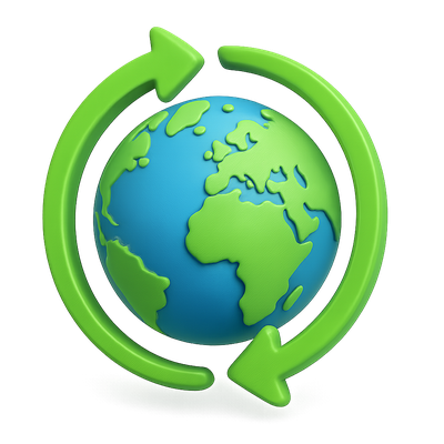 Stylish 3D Globe Icon with Circular Arrows
