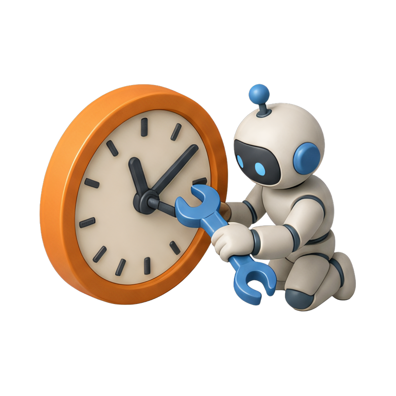 robot repairing a giant clock