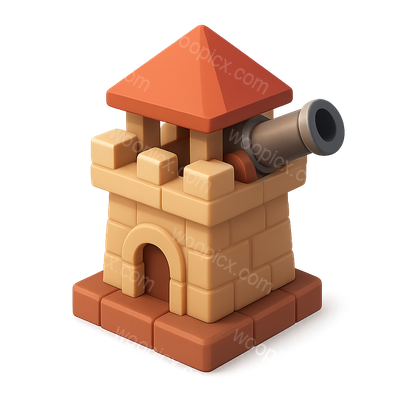 Stylized 3D Tower Icon with Cannon for Game Design