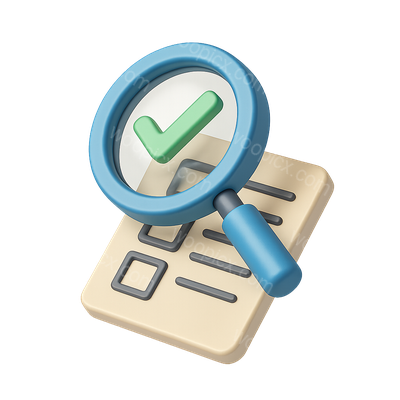 3D Isometric Checklist with Magnifying Glass Icon