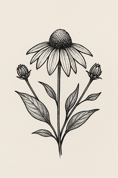 Detailed Botanical Illustration of a Flower with Buds