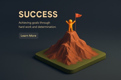 3D Illustration of Success Concept with Mountain and Flag