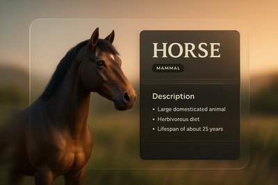 Realistic 3D Horse Illustration with Info Block