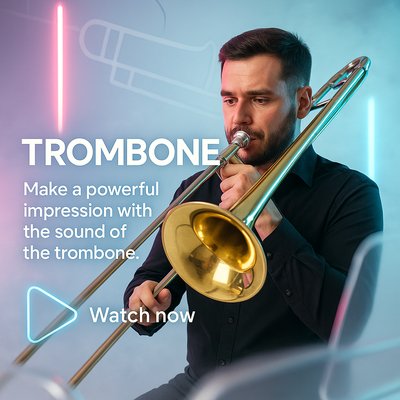 Promotional Image Featuring Trombone Performance with Modern Aesthetic