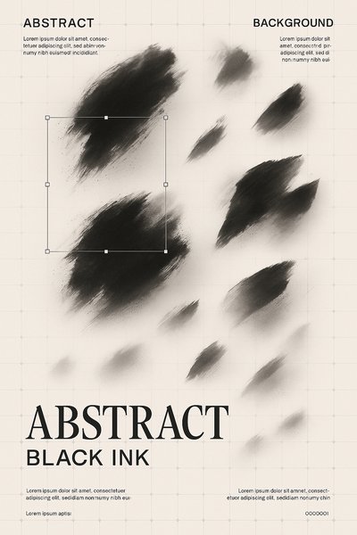 Minimalistic Abstract Black Ink Composition with Digital Overlays