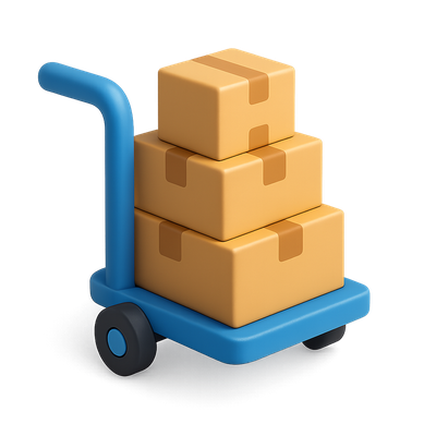 3D Icon of a Cart with Stacked Boxes in Isometric View