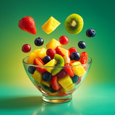 Dynamic Fruit Salad in Realistic Style