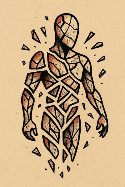 Colorful Fragmented Silhouette Tattoo Design on Beige Background