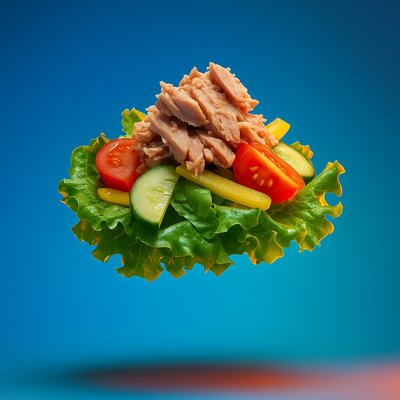 Vibrant Tuna Salad with Fresh Vegetables on Solid Background