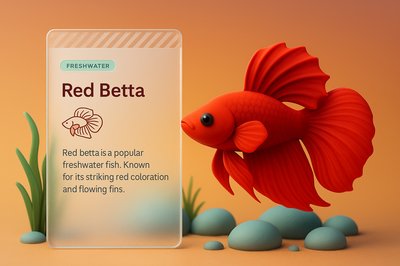 3D Illustration of a Red Betta Fish with Info Card