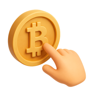 3D Hand Touching a Bitcoin Icon with Isometric Design