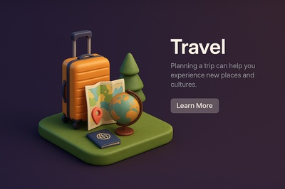 3D Travel Scene with Suitcase and Globe