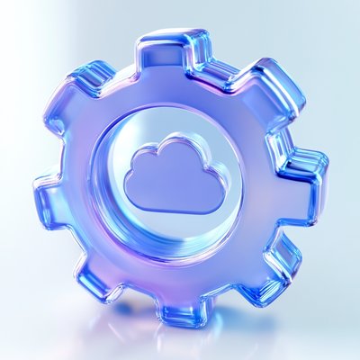 Stylized Cloud Gear Icon Representing Technology and Cloud Services
