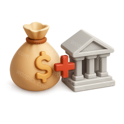 3D Icon of Money Bag and Bank Symbol
