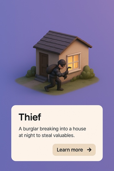 3D Scene of a Thief Breaking Into a House at Night