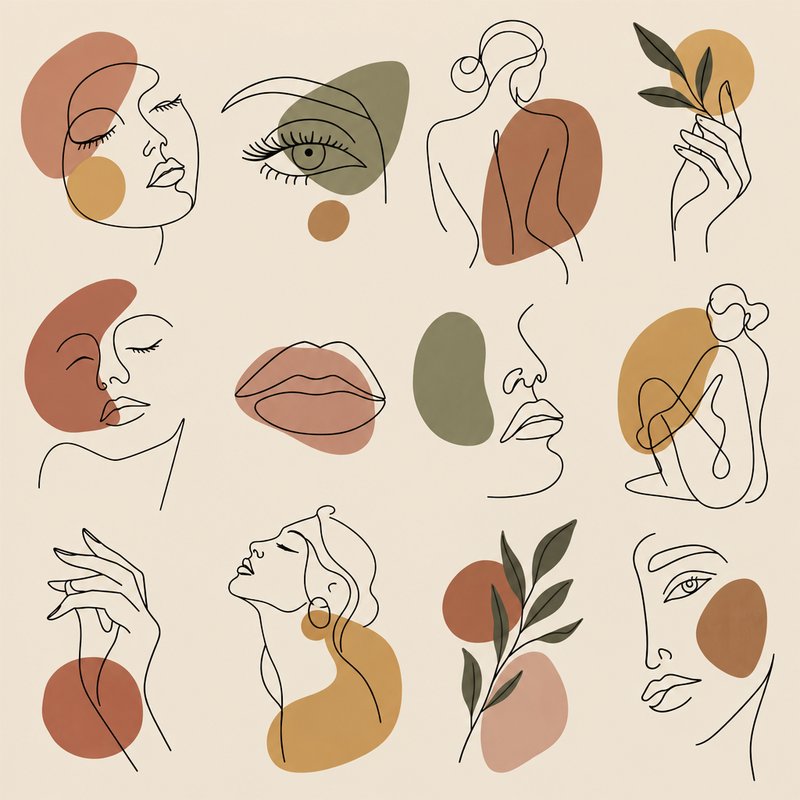Abstract one-line faces collection