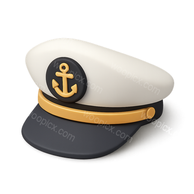 Stylish 3D Naval Officer Hat Icon with Isometric View