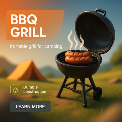 Stylized BBQ Grill Promotional Image for Camping