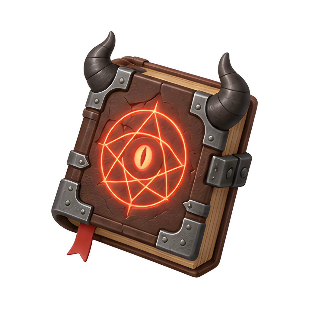 horned leather grimoire with sigil