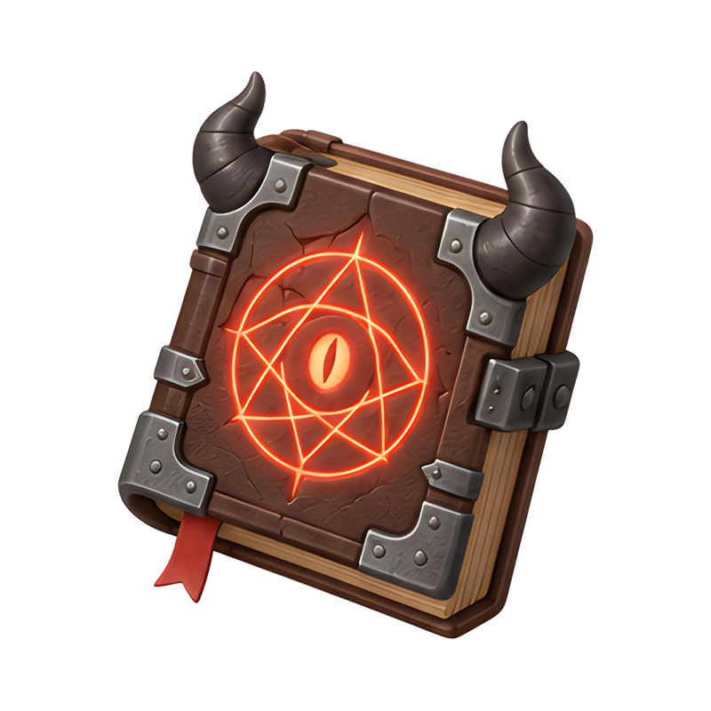 horned leather grimoire with sigil