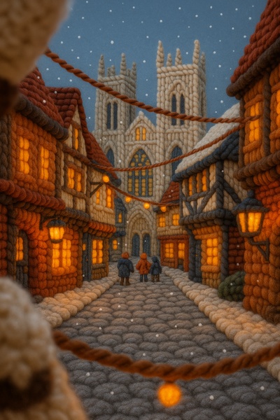 Cozy Winter Scene of York Crafted from Yarn