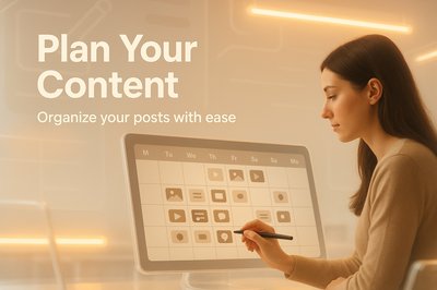Content Planning Graphic Featuring a Woman Working