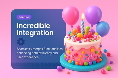 Colorful Birthday Cake with Balloons on Pink Background