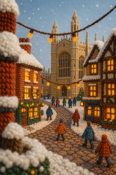 Winter Cambridge in Yarn: A Cozy Holiday Scene