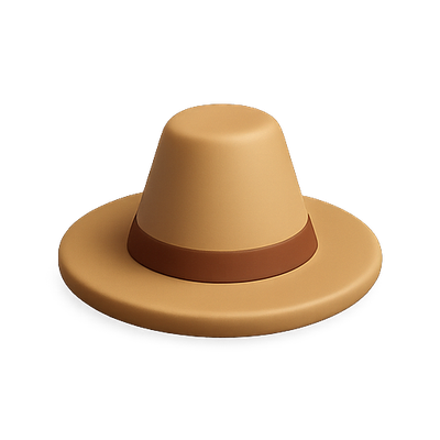 Stylized Brown Wide-Brim Hat on a Solid Background