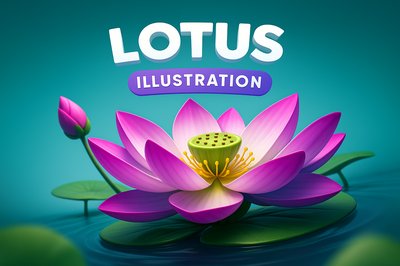 Dynamic 3D Lotus Illustration with Engaging Typography