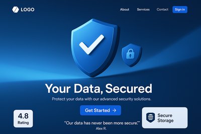 Modern Multimedia Landing Page Design for Secure Data Solutions