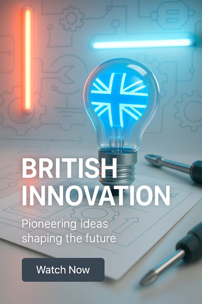 Promotional Graphic for British Innovation Featuring Light Bulb