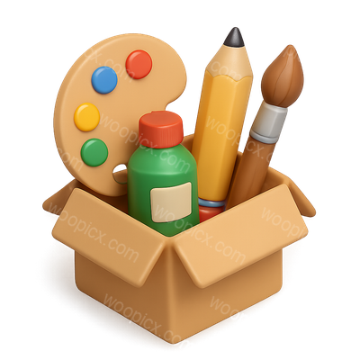 Colorful Art Supplies Overflowing from Box