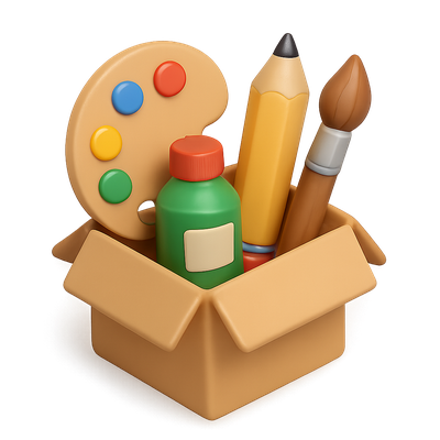 Colorful Art Supplies Overflowing from Box