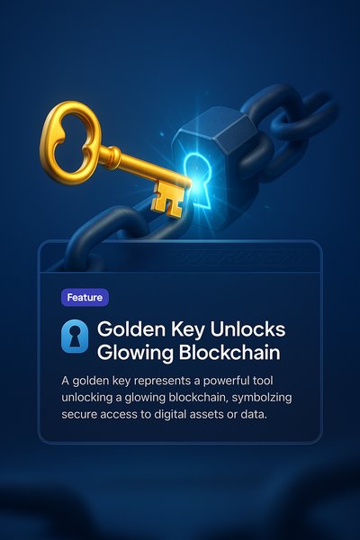 Golden Key Unlocking a Glowing Blockchain Illustration