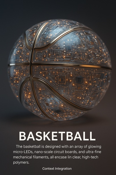 Hyperrealistic Basketball with Glowing Micro-LEDs and Polymers