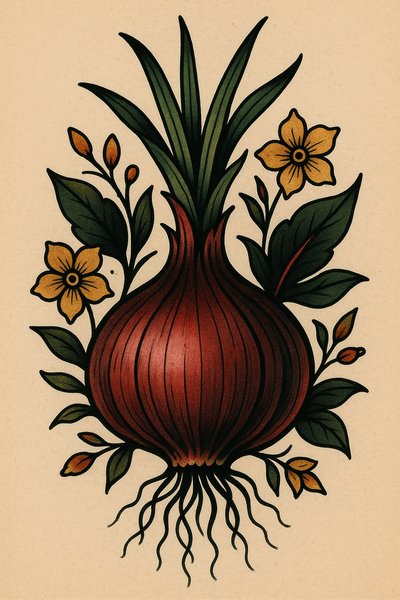 Illustrative Onion with Flowers and Leaves