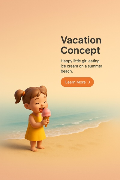 Joyful Summer Scene: Girl Enjoying Ice Cream on Beach