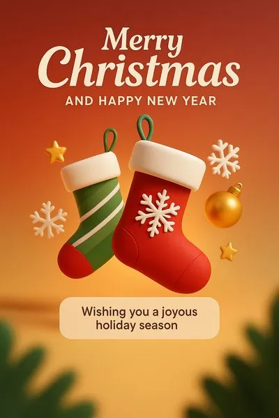 Festive Holiday Greeting Card Design with Christmas Stockings