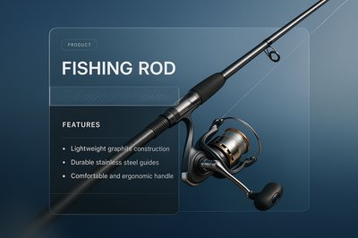 3D Creative Illustration of a Fishing Rod with Modern Design Elements