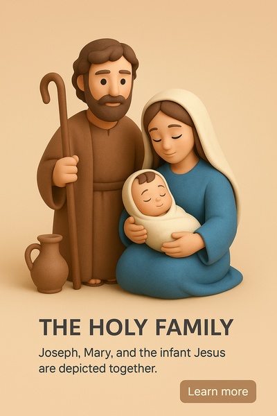 3D Illustration of The Holy Family - Jesus, Mary, and Joseph
