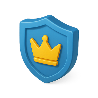 3D Shield Icon with Crown Element