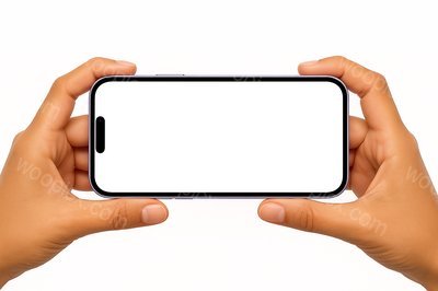 Horizontal Purple Phone Held by Hands with Blank Screen
