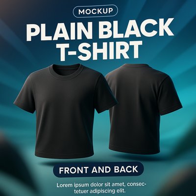 Realistic Mockup of a Plain Black T-Shirt Front and Back