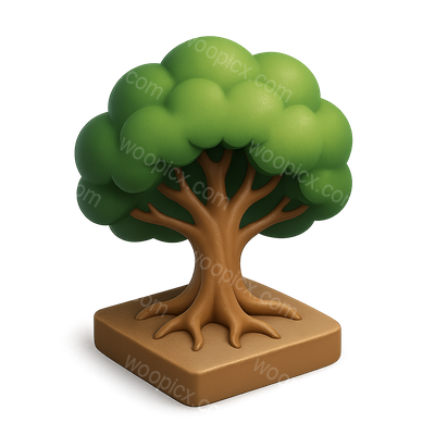 Colorful 3D Tree Icon with Stylized Leaves and Roots