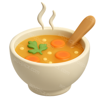 3D Broth Soup Icon with Vegetables and Steam