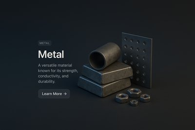 Realistic 3D Metal Scene with Text and Elements