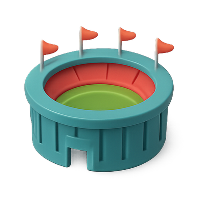 Colorful 3D Stadium Model with Flags