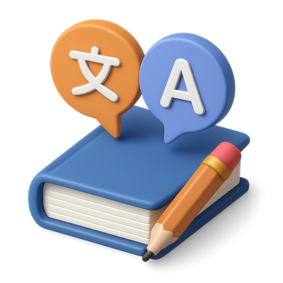 3D Language Icon Representing Translation and Writing